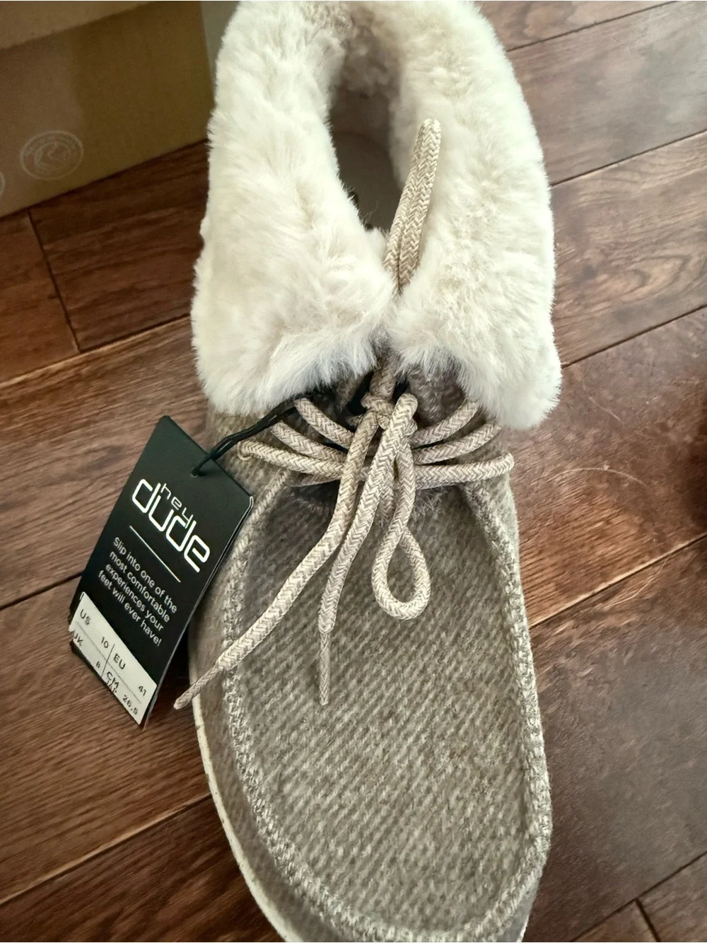 Hey Dude Women's Taupe Faux-Fur Cuffed Moccasin Slippers